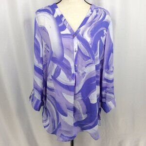 JM Collection Tunic Top Blouse Womens Plus Size 2X Purple Henley Roll Tab Sleeve